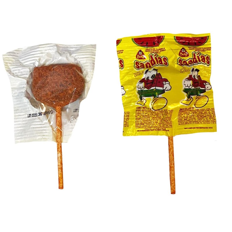 Beny Sandias Watermelon Hard Candy Lollipop Chili Coated 10ct 4.59oz