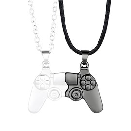 LPYO 2Pcs Game Controller Necklaces for Men Fashion Matching Console Handle Pendant for Couple Best Friends Punk Vintage Necklaces Friendship Gift Jewelry (white black)