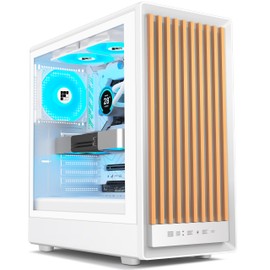 FOIFKIN M1 PC Case -Walnut Front pane Pre-Installed 4 PWM ARGB Fan, ATX Mid-Tower Gaming PC Case, with Type-C,FOIFKIN (White, M1)