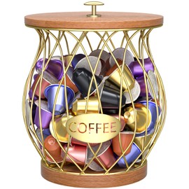 APOIMNA Coffee Pod Holder, Rustic K Cup Holder Organizer for Counter, Coffee Pods Storage Organizer for Coffee Bar Accessories Decor(Gold)