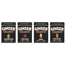 Ginger Delights Four Flavor Variety Pack | Genuine Ground Ginger Root, Natural Flavors | Kosher Certified, Vegan, Gluten Free | Aspartame & Xylitol Free | 30 Count Tin (Pack of 12)