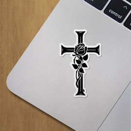 Decal Stickers of Grave Cross with Rose Premium Indoor (No Waterproof) Vinyl Decal Stickers for Laptop Phone Accessory Helmet Car Window Mug Tuber Cup Door Wall Decoration ANDVER3613831BL