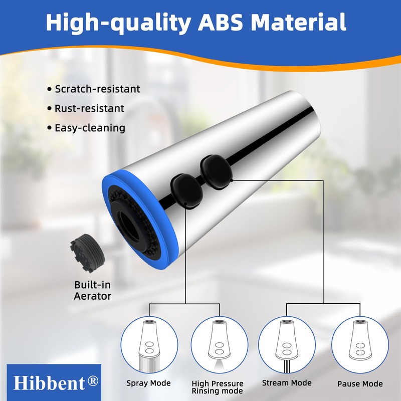 Hibbent Pull Down Kitchen Faucet Head Replacement, 4 Function LED