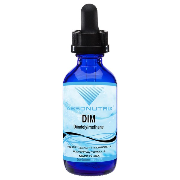 Absonutrix DIM (Diindolylmethane) Extract 593 mg, 4 Oz Bottle, 200 Potent Servings, Third-Party Tested Drops, Quick Absorption, Gluten-Free, Third-Party Tested, GMP-Certified, Non-GMO, Made in USA