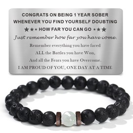 TOLOWOBK 1 Year Sobriety Gifts for Men Women One Year Sober Gifts Sobriety Bracelets with Inspirational Wallet Card Unique Birthday Gifts for Him Men Dad Husband Bracelet for Men Anniversary Jewelry