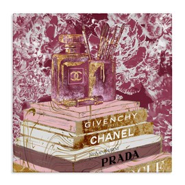 Stupell Industries Glam Designer Books Fashion Accessory Glitz Pink Gold Canvas Wall Art, 17x17