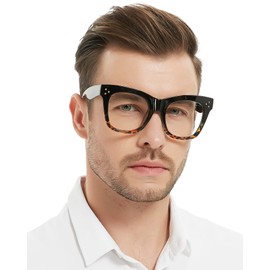 MARE AZZURO Oversized Reading Glasses 2.25+ Men Fashion Thick Readers 1.0 1.25 1.5 1.75 2.0 2.25 2.5 2.75 3.0 3.5 4.0 (Black+tortoise, 225)