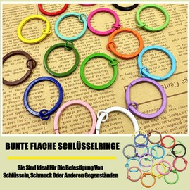 Pack of 40 Colourful Flat Key Rings, 25 mm Flat Metal Key Ring Rings, Key Ring with Split Rings, Metallic Key Ring Rings for Keys, Necklaces, Bracelets, Colourful