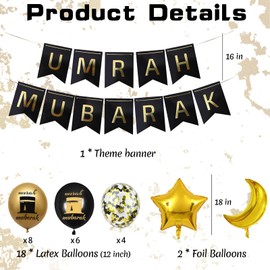 Umrah Mubarak Decorative Ramazan Gift - 21 Pieces Eid Mubarak Decoration Theme Banner Latex Foil Balloons for Muslim Hosgeldin Ramazan Eid Umrah Mubarak Islamic Festival Decorations