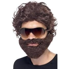 Smiffys Stag Do Kit, Brown with Wig, Beard and Sunglasses, Funny Fancy Dress, Adult Dress Up Wigs