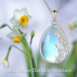 POPLYKE Daffodil Moonstone Necklace for Women Sterling Silver Daffodil Necklace Moonstone Jewelry Gift (Daffodil)