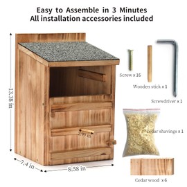 Owl House Premium Wooden Bird House Kit - Cedar Owl Nesting Box for Barn & Screech Owls, Includes Shavings & Screws