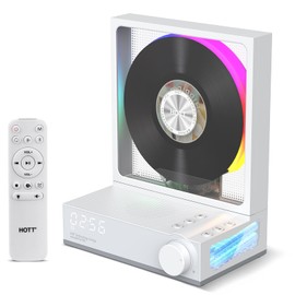 HOTT C229 Desktop Portable CD Player with Bluetooth 5.3,Built-in Speaker Hi-Fi Sound 8-14H Battery,Remote,RGB Light,Type-C Charging Play CDs, MP3, USB, AUX,TF Card (Grey)