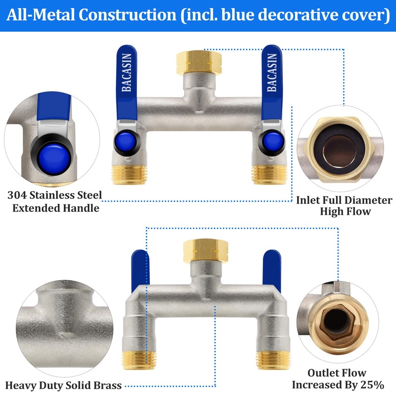 Brass Garden Hose Splitter 2-Way Heavy Duty - 3/4" GHT