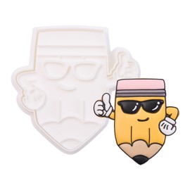 Flycalf Back to School Cookie Cutter Pencil 3.5" with Plunger Stamper Kitchen Gifts Vacation 3D PLA Baking Sugar Craft DIY Mold Decorating Tools