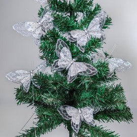 YCHTEWY- Artificial Butterfly for Decoration Silvery Ornament Tree Set of 12 with Wire Valentine's Day Gift Christmas and Wedding Decoration