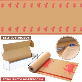 Oudain 40 Inch x 100 ft Crab Print Tablecloth Plastic Roll Crab Print Table Cover Disposable with Cutter Box for Vbs Party Supplies Decorations