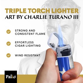 Palio Triple Torch Lighter, Art by Charlie Turano III, One Nation Series, Oversized Fuel Tank, Flip-Top Lid, Durable Body, Easy Push Ignition, Triple Jet Flame Power, Texas Flag