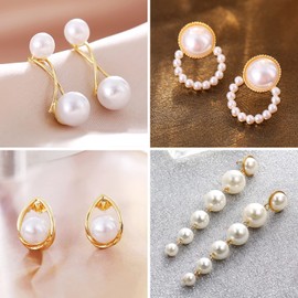6 Pcs Pearl Earring Set for Women Long Pearl Dangle Earrings Faux Pearl Large Hoop Earring Pearl Stud Earrings Jewelry