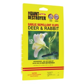 Giant Destroyer 700 Garlic Rabbit and Deer Repellent Clips - 12 Per Pack - for Garden, Farms, Trees & Backyard - Harmless to Plants & Animals, Green