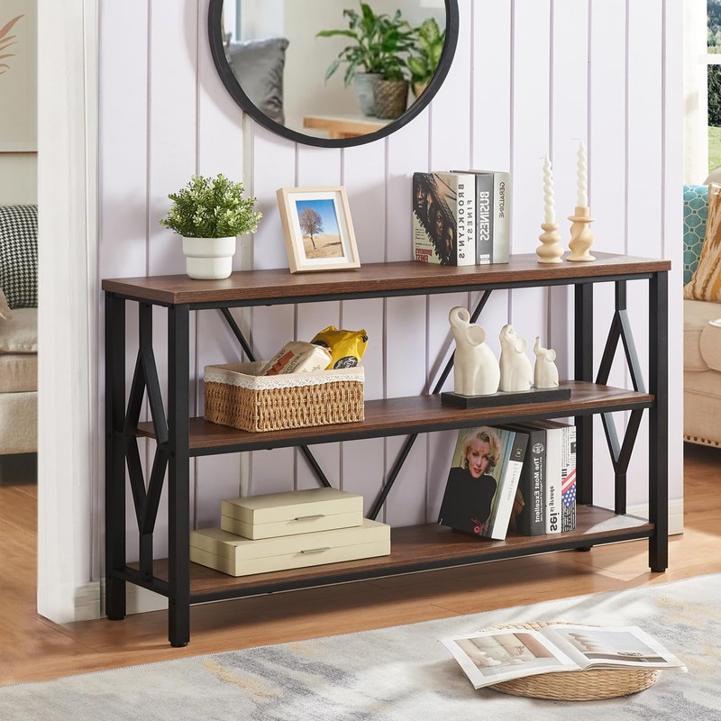 HOMISSUE Sofa Console Table, Rustic Console Table with 3-Tier Storage,