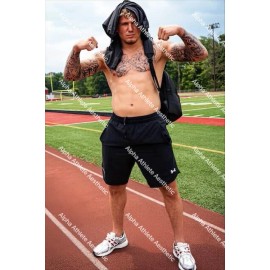 Athletic Shirtless Male Flexing Abs and Tattoos on Track 4x6 Photo #9