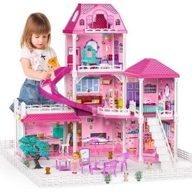 TEMI Doll House Toddler Toys for 3 4 5 6 Years Old for Girls - 3-Story 6 Rooms P
