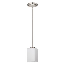 Edvivi Brushed Nickel Pendant Light, 4 in. 1-Light Mini Hanging Light Fixture with Square Shaped White Glass Shade, Adjustable Ceiling Light Fixture for Kitchen Island Living Room