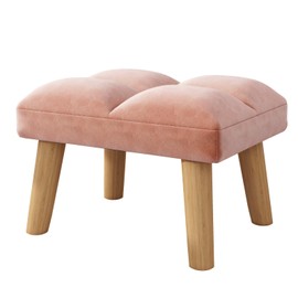 YMYNY Footstool, Small Ottoman Stool Chair with Wooden Legs, Modern Padded Sofa Seat Foot Rest Stool, Velvet Foot Stool, Sofa Footrest for Living Room Entryway 15.74"D×11.81"W×10.62"H Pink UHBD032P
