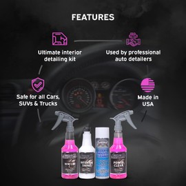 LANE'S Premium Interior Detail Kit - Contains Power Clean Vinyl and Plastic Cleaner - Interior Shine Dressing - Foamy Upholstery Cleaner & New Car Scent