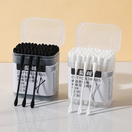 Large Capacity Cosmetic Cotton Pads & Black Paper Stick Ear Pick Cotton Swabs Stick Ear Spoon - Black 100-pack 10ea