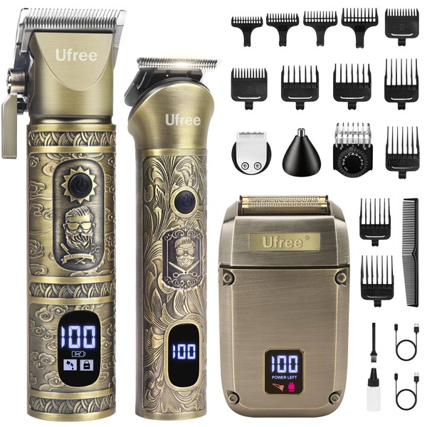 Ufree Hair Clippers for Men Professional, 3 in 1 Beard Trimmer Electric Razor Shavers for Men, Nose Hair Trimmer and Detail Trimmer, Cordless Clippers and Trimmers Set Mens Grooming Kit for Gifts