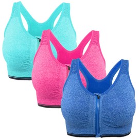 FLORATA Sports Bras for Women Zip Front Sports Bra Wireless Post-Surgery Bra