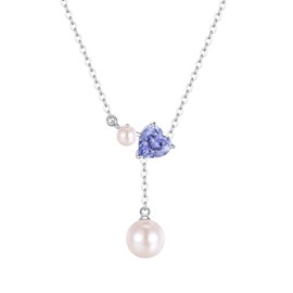 FANCIME Pearl Necklace for Women, Genuine Pearls 7.5-8mm 4-4.5mm 2-Pieces, Freshwater Pearls 12-Month Birthstone, Heart Motif, Y-Shape, Adjustable Length, Silver S925, Guardian Stone, Christmas