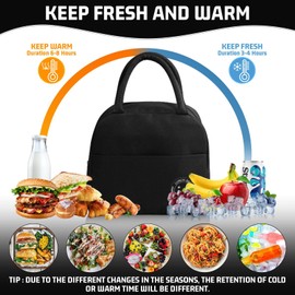 TIECHI Insulated Lunch Bag for Adults Kids, Pack Small Cool Bags Lunch Box, Thermal Water-Resistant Lunch Box Bag for Work, School, Picnic Outdoor (Black)