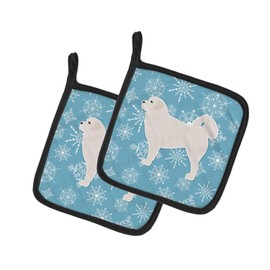 Caroline's Treasures BB3527PTHD Winter Snowflake Polish Tatra Sheepdog Pair of Pot Holders Kitchen Heat Resistant Pot Holders Sets Oven Hot Pads for Cooking Baking BBQ, 7 1/2 x 7 1/2