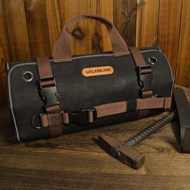 WELKINLAND Heavy-Duty Waxed Canvas Tool roll, 15-Pockets Tool Wrap Roll, 15L Tool Up Roll Bags, Tool Bag Roll, Tool roll organizer, Roll up tool bag organizer
