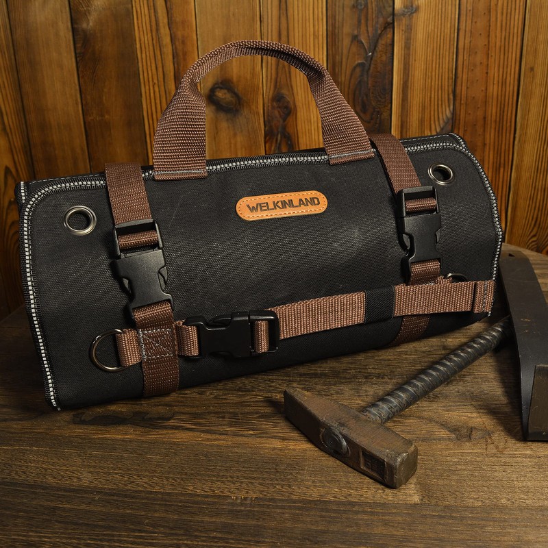 WELKINLAND Heavy-Duty Waxed Canvas Tool roll, 15-Pockets Tool Wrap Roll,