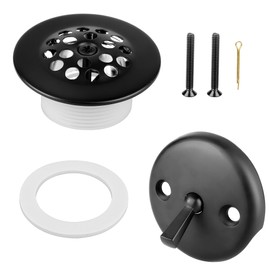 Trip Lever Tub Trim Kit Set with Overflow Face Plate, Trip Lever Bathtub Drain with Strainer, Matte Black Bathtub Drain Kit
