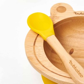 Bubba Boo Bamboo Bowl and Spoon Set Baby Suction Bowl Frog Design (Yellow)