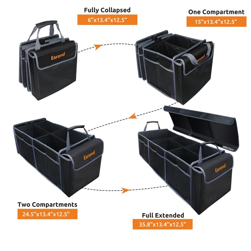 EAROND Car Trunk Organizer with Lid,Collapsible Car Storage Organizer with