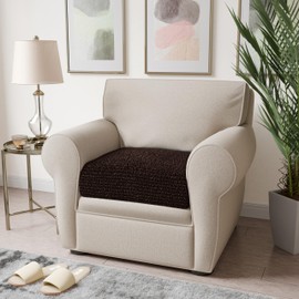 PAULATO BY GA.I.CO. Couch Cushion Cover - Sofa Cushion Cover - T-Cushion & Box-Cushion Slipcover - Replacement Sofa Furniture Protector - Stretch Seat Covers - Microfibra - Dark Brown (Seat Covers)