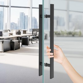 TFCFL 24 Inch Push Pull Door Handle, Long Double-Sided H Shape Sliding Door Handle, Stainless Steel Flat Rectangle Bar for Glass Wooden Barn Front Door (Matte Black)