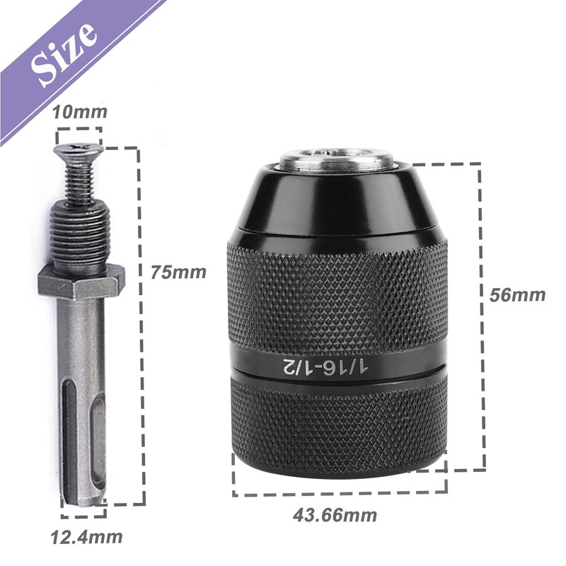 Treki 2-13mm Keyless Drill Chuck Adaptor, 1/2"-20UNF Mount Drill Chuck