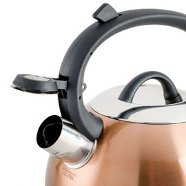 Mr. Coffee Flintshire 1.75-Quart Stainless Steel Whistling Tea Kettle with Nylon Handle – Copper Finish Stove-Top Kettle for Boiling Water