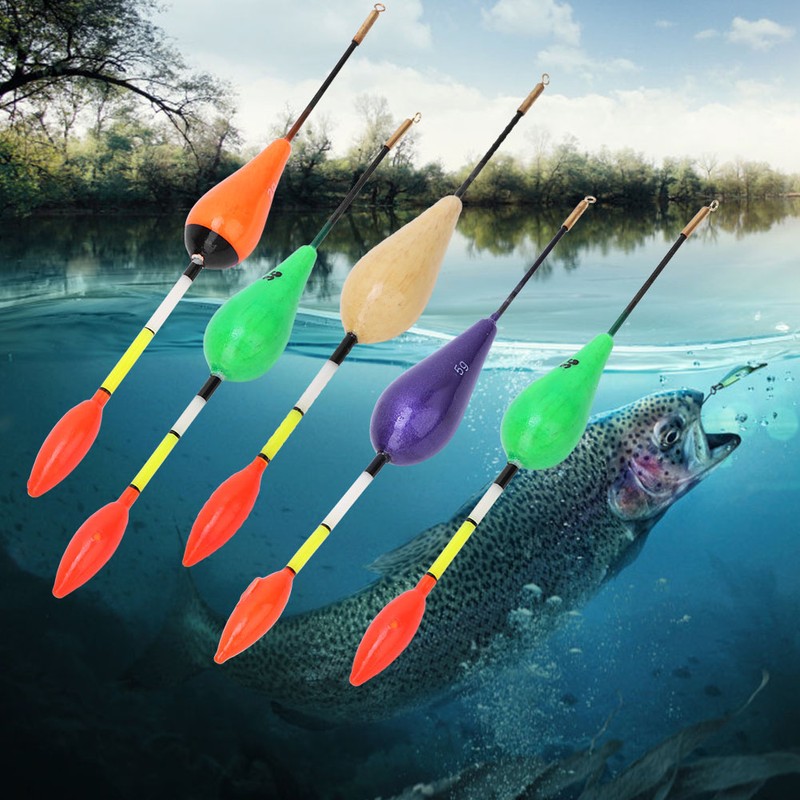 5Pcs Balsa Wood Short Fishing Floats Bobbers Set Tackle Accessory