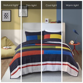 Urban Habitat Kids Quilt Set, Vibrant Color Block Stripes Coverlet for Twin Size Bed, All Season Lightweight Bedding, Pre-Washed Cotton Quilt Set, Channel Quilting, Morris, Twin Multi 2 Piece
