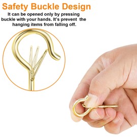 FSAH 50 Pack Screw-in Hooks for Outdoor String Lights, Q Hanger Hooks for Outside, Swivel Hanging Basket Patio Hook with Safe Buckle, Plant Eye Hook for Wall Ceiling with 1 Wing Nut Driver, Gold