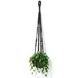 35 Inch Macrame Plant Hanger Indoor, Large for up to 12 Inch Pot Hanging Plant Holder for Indoor Outdoor, No Tassel Hanging Planter Basket with Wood Beads, Boho Pot Holder for Home Decor (Black)