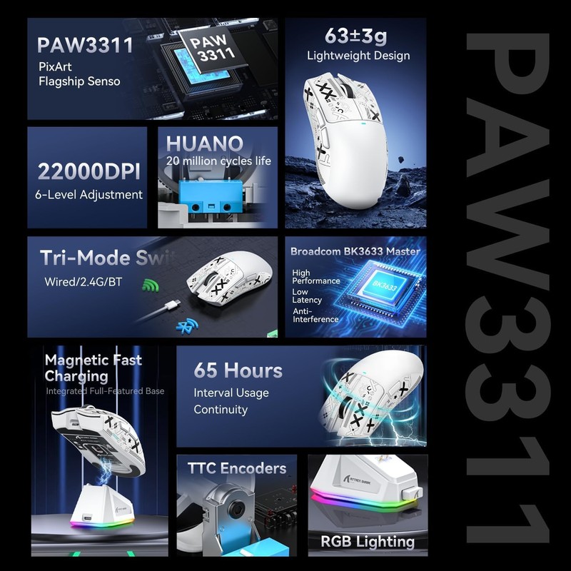 ATTACK SHARK X11 Lightweight Gaming Mouse PAW3311 Optical Sensor 5
